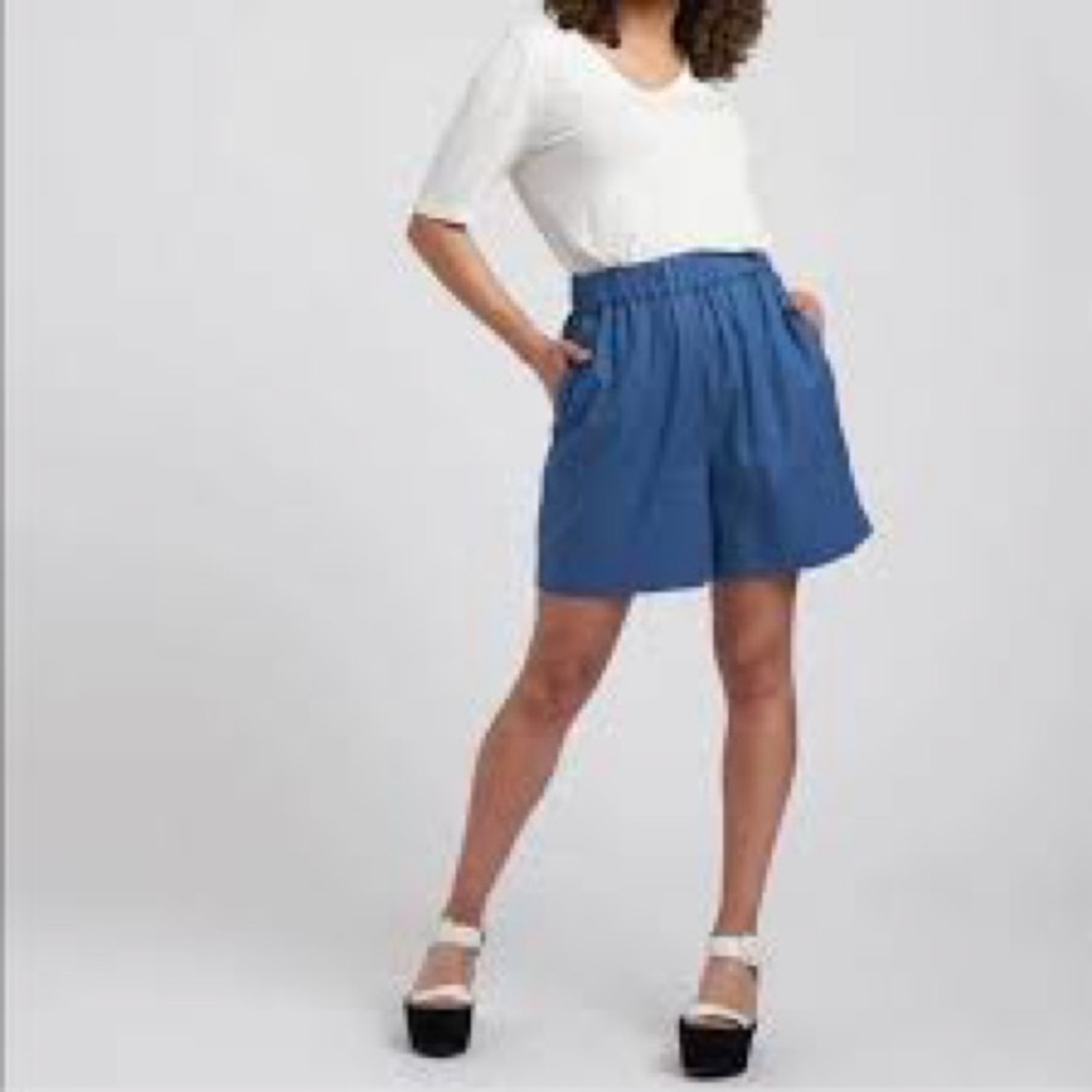 NWT Universal Standard Juniper Linen Blend Pull On Easy Shorts Blue Size 0/00